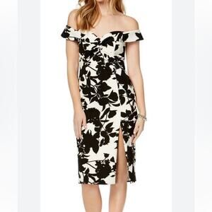 Bardot Blue and White Botanica Off the Shoulder Midi Dress Size 4